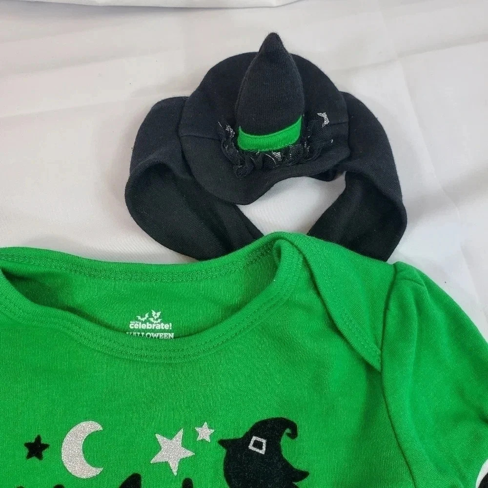 My First Halloween Green and Black Baby Girl Costume with Matching Hat Tutu - Picture 8 of 9
